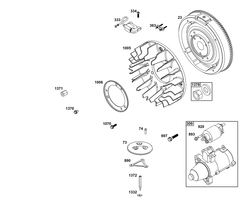Flywheel, Ignition, And Starter Group Diagram and Parts List for 611477-1245-J1  Briggs and Stratton Engine